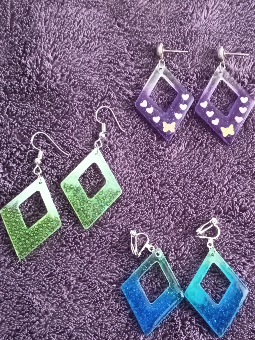 custom made resin earrings diamond